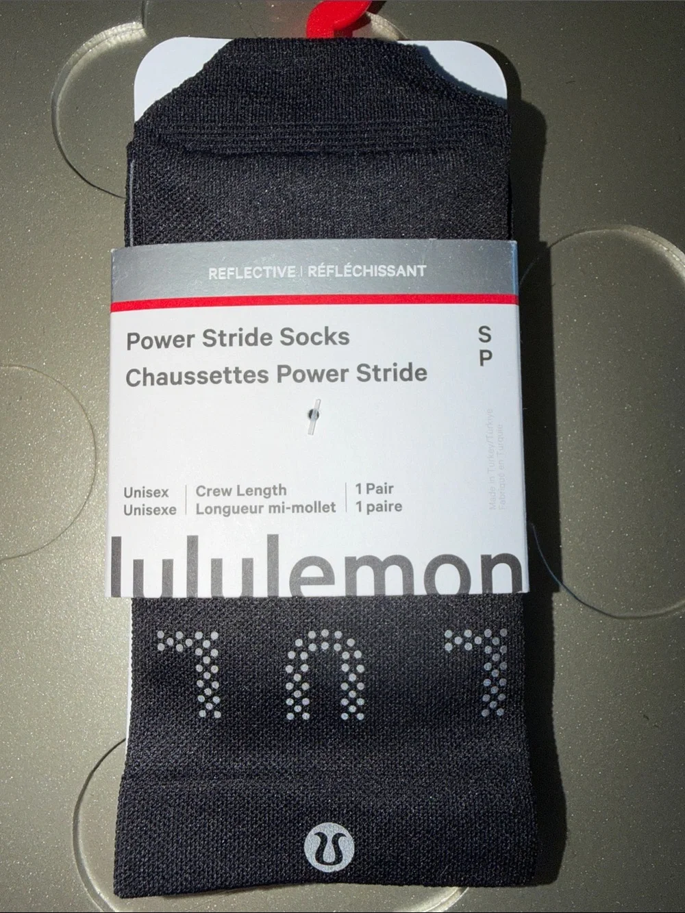 🆕 LULULEMON Power Stride Crew Socks *Reflective Black NWT Unisex
